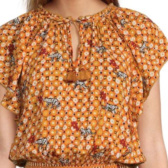 NWT Poupette St. Barth Elsa Orange Animal Zebra Print Layered Blouson Mini Dress - Picture 5 of 6